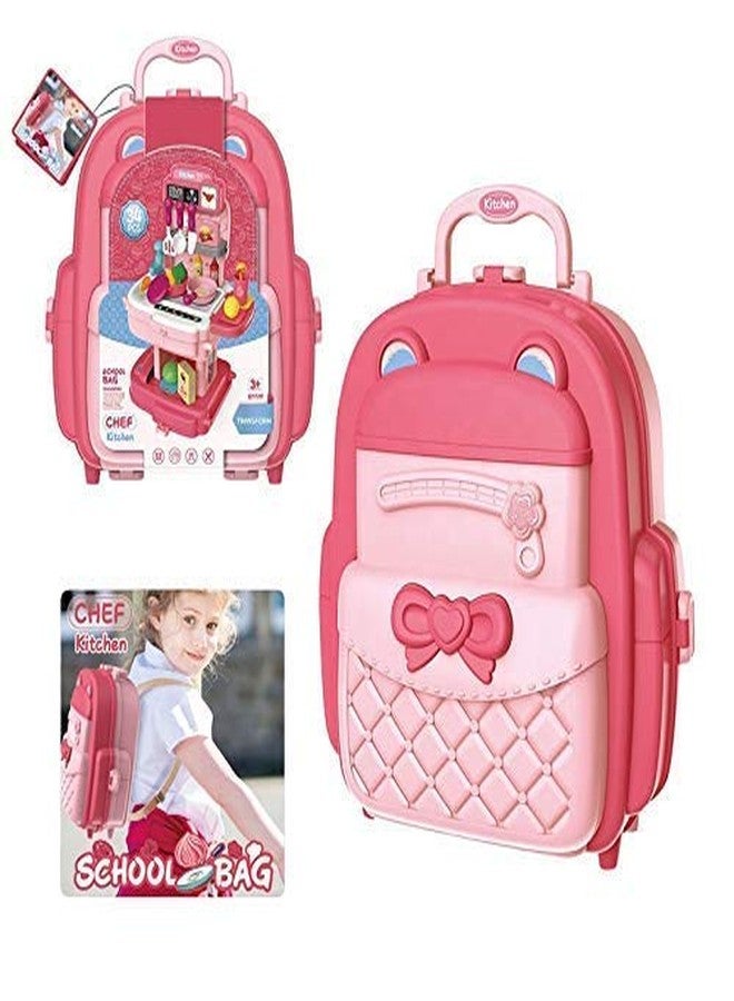 OANGO 34 Piece School Bag Packing Pretend Play Cooking Game Modern Children Kitchen Set Toy for Kids Girls (Kitchen Playset) (Chef Kitchen Pink) - Image 4